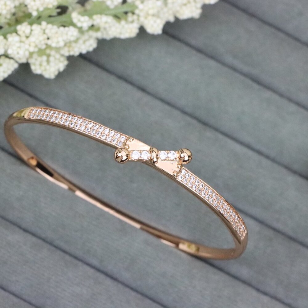 Rose Gold Bangle with Elegant Diamond-Studded Cross Accent Design, XPBL0587